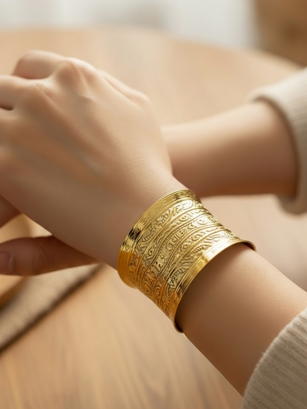 Wide Gold Cuff Bracelet Statement Open Bangle Boho Luxe Jewelry Bold Layering